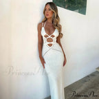 Backless Bandage White Maxi Dress