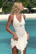 Backless Halter Lace Paneled Fitted Mini Dress
