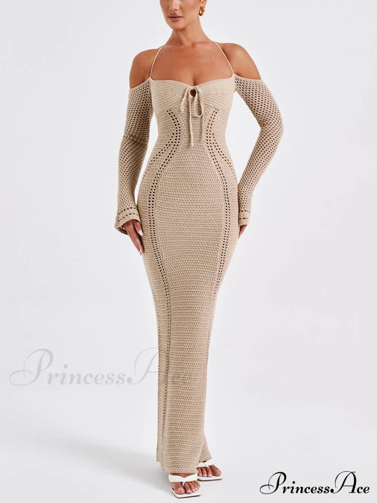 Backless Suspender Slim Graceful Hollow Long Sleeve Dress