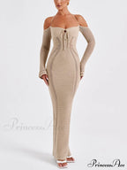 Backless Suspender Slim Graceful Hollow Long Sleeve Dress