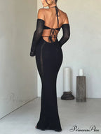 Backless Suspender Slim Graceful Hollow Long Sleeve Dress