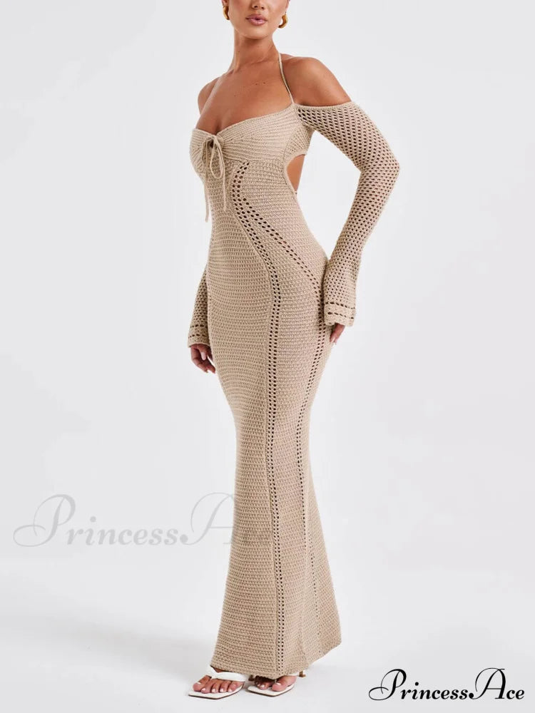 Backless Suspender Slim Graceful Hollow Long Sleeve Dress