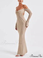 Backless Suspender Slim Graceful Hollow Long Sleeve Dress