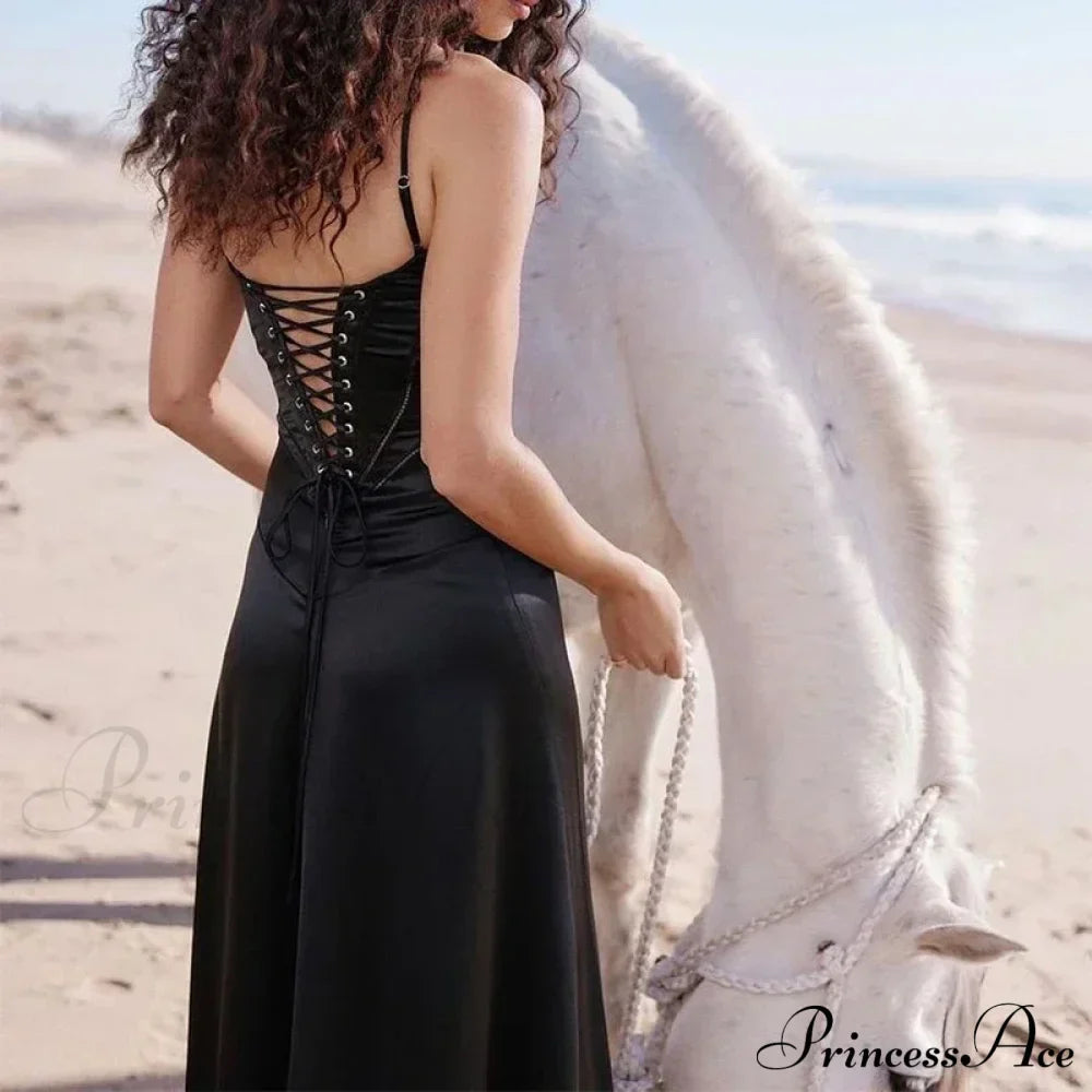 Bandage Lace Up Sleeveless Party Robe Maxi Dress