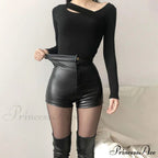 Black Pu Casual Shorts