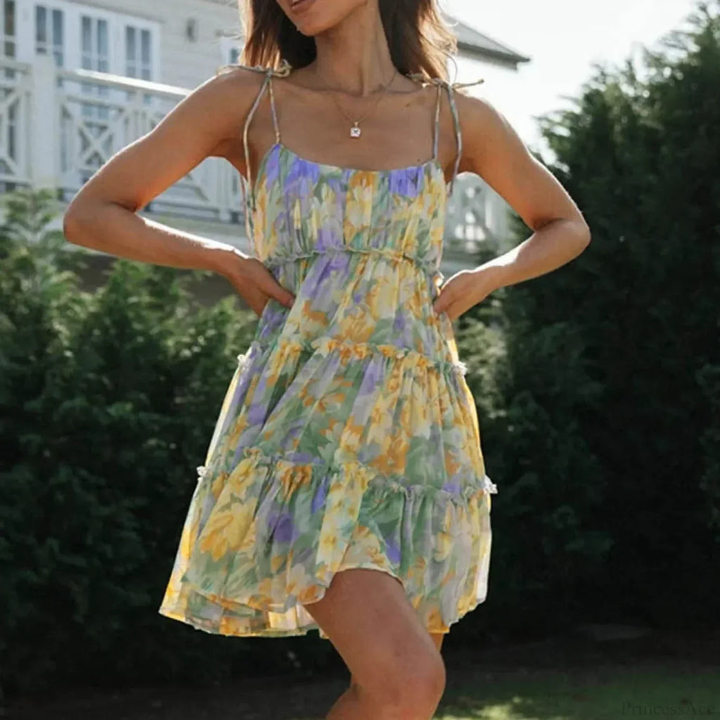 Chiffon Ruffle Floral Suspender Sundress