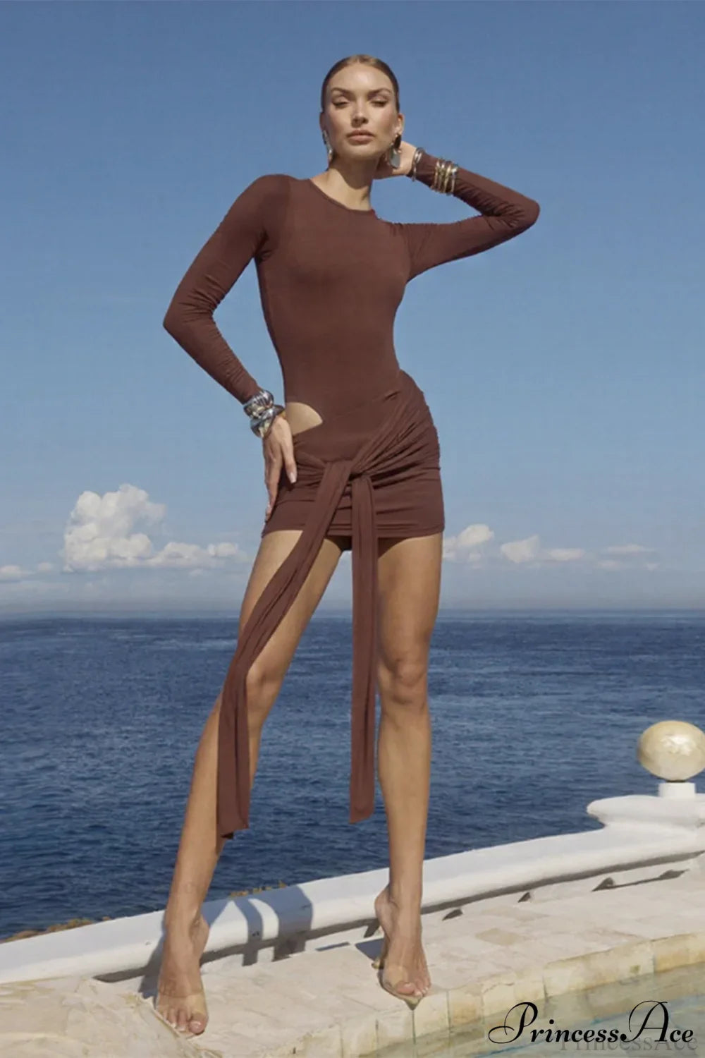 Crew Neck Lace-Up Bodycon Mini Dress