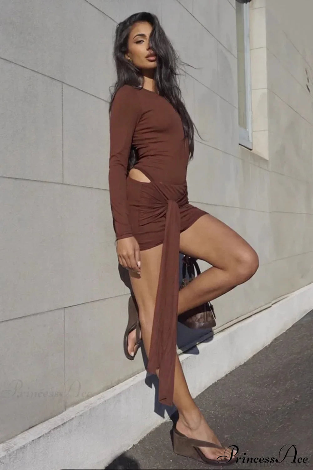 Crew Neck Lace-Up Bodycon Mini Dress