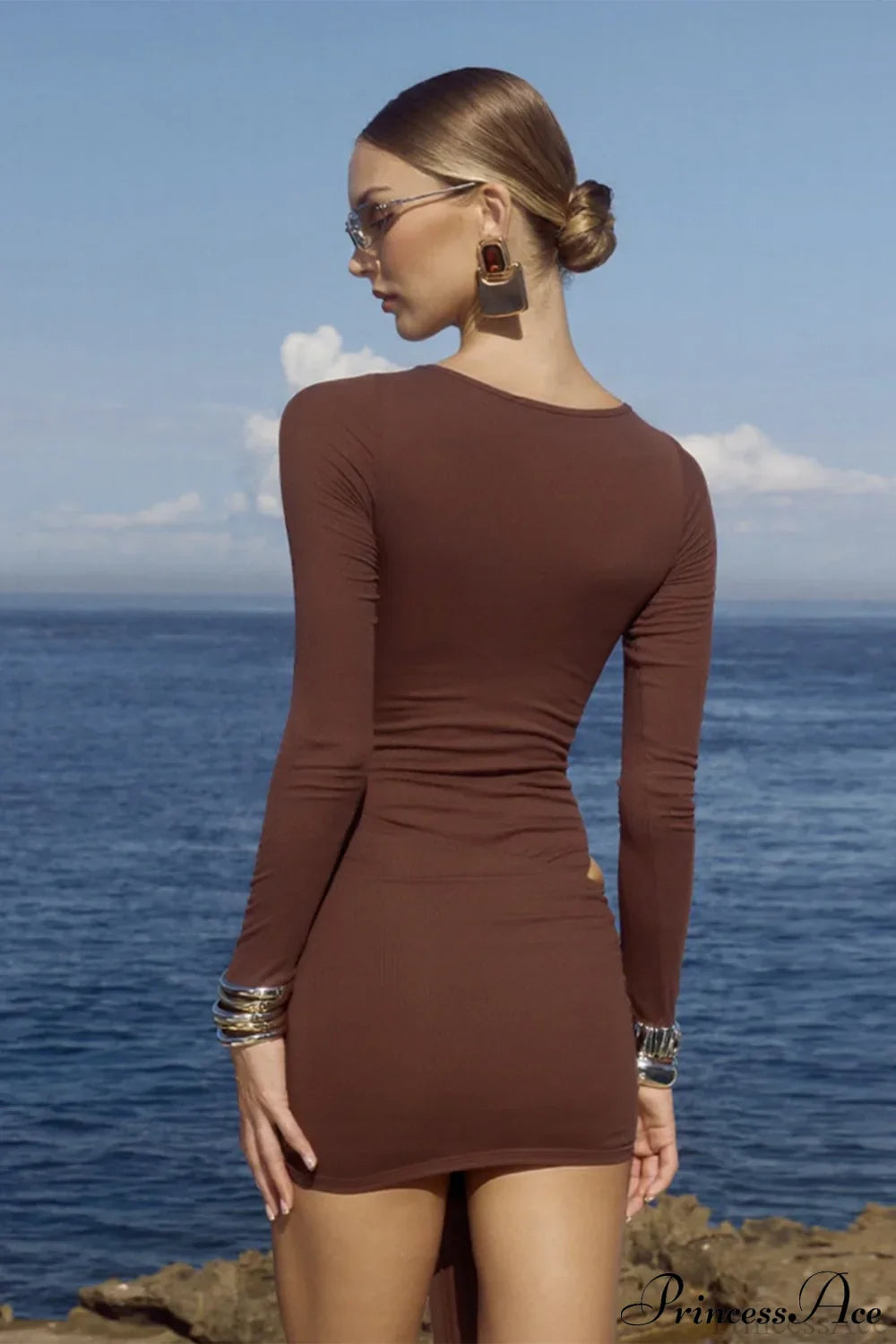 Crew Neck Lace-Up Bodycon Mini Dress