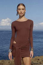 Crew Neck Lace-Up Bodycon Mini Dress