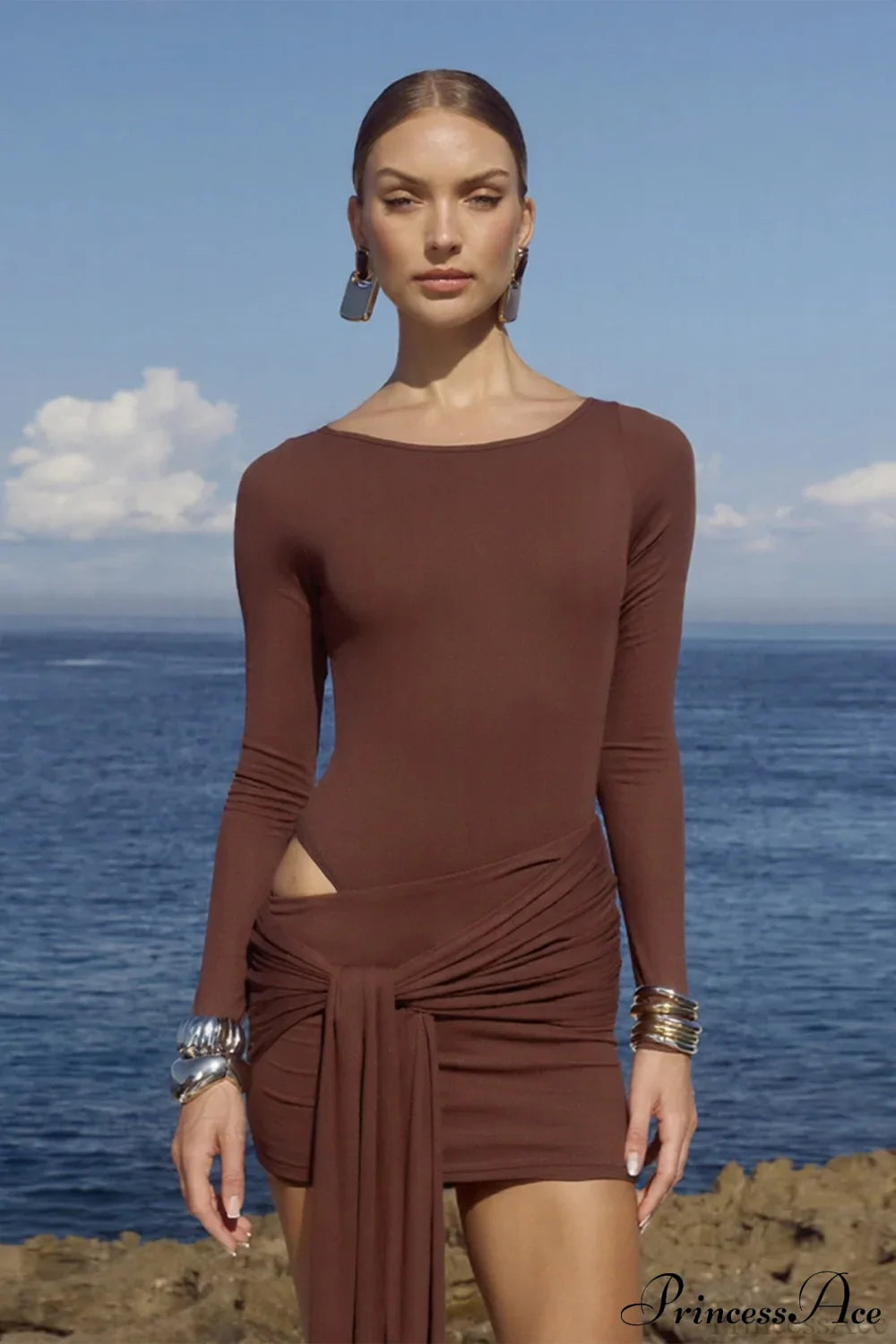 Crew Neck Lace-Up Bodycon Mini Dress