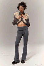 Crop Color Block Fuzzy Panel Open Front Blouse