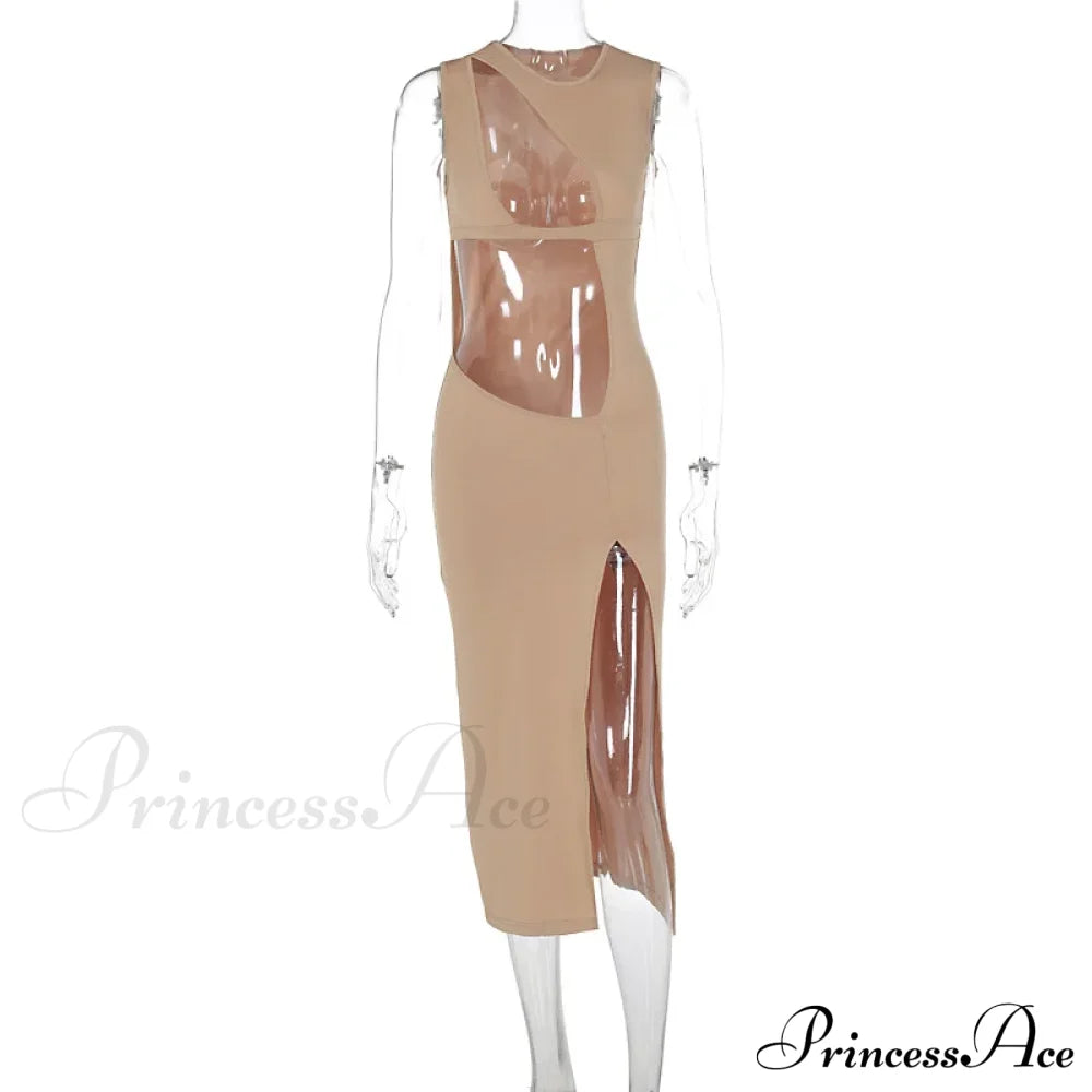 Cut Out Split Sleeveless Maxi Dress