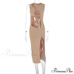 Cut Out Split Sleeveless Maxi Dress