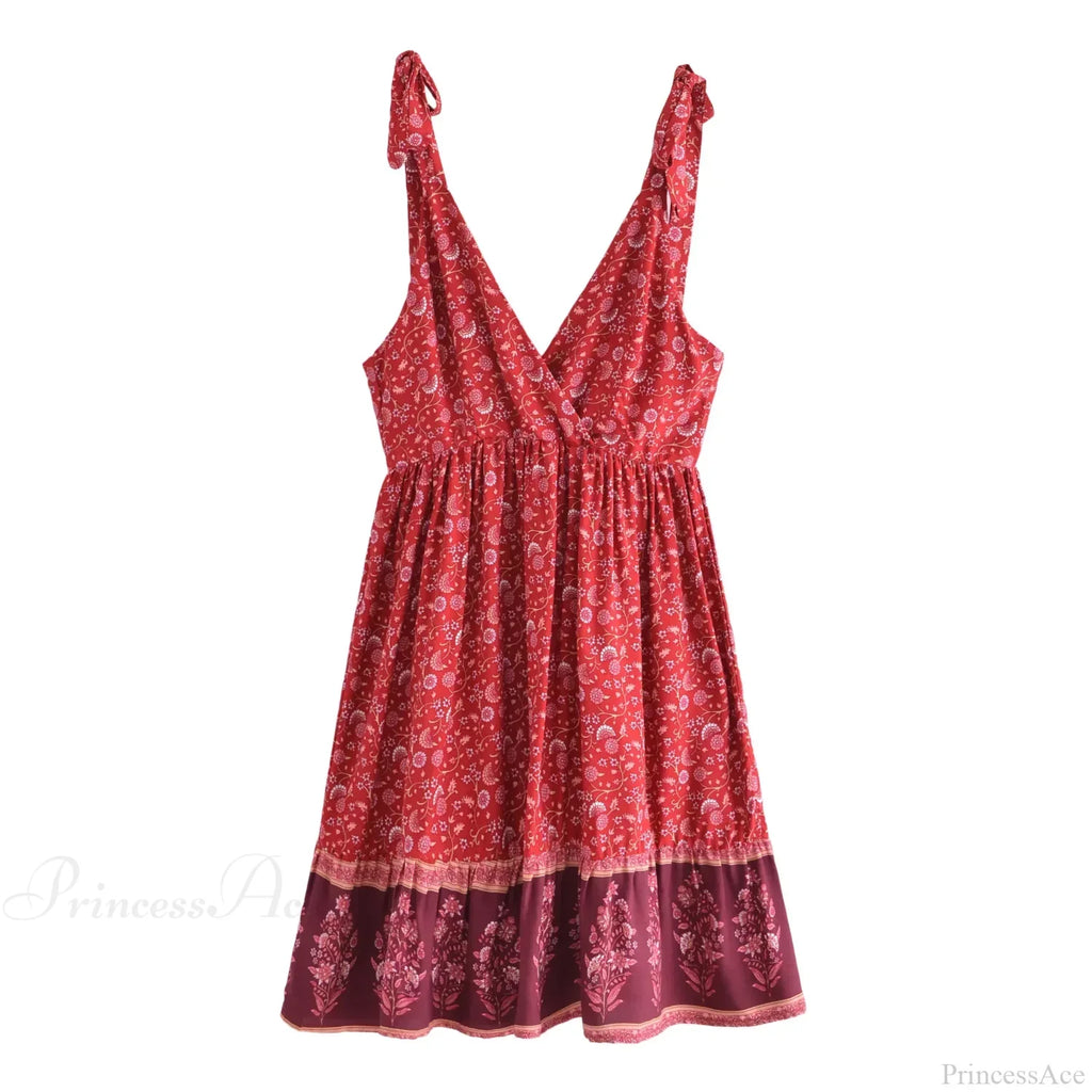 Deep V-Neck Sleeveless Strapless Mini Boho Dress
