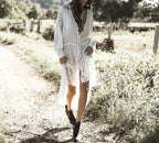 Deep V-Neck White Lace Boho Kimono Bikini Cover Up