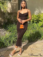 Draped Sleeveless Spaghetti Strap Midi Dress