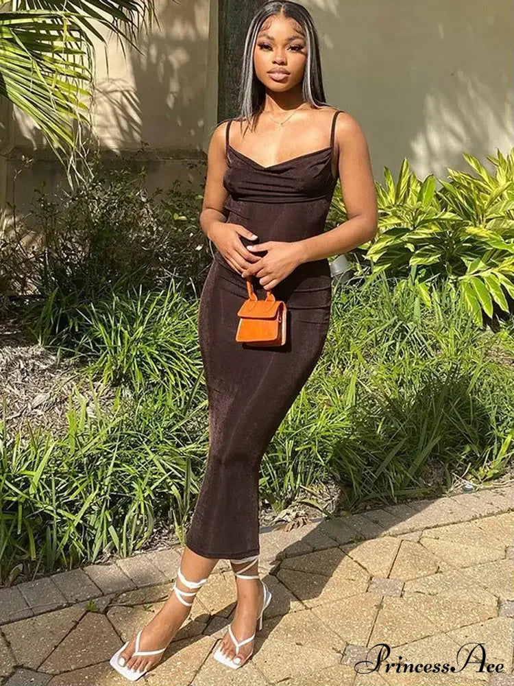 Draped Sleeveless Spaghetti Strap Midi Dress