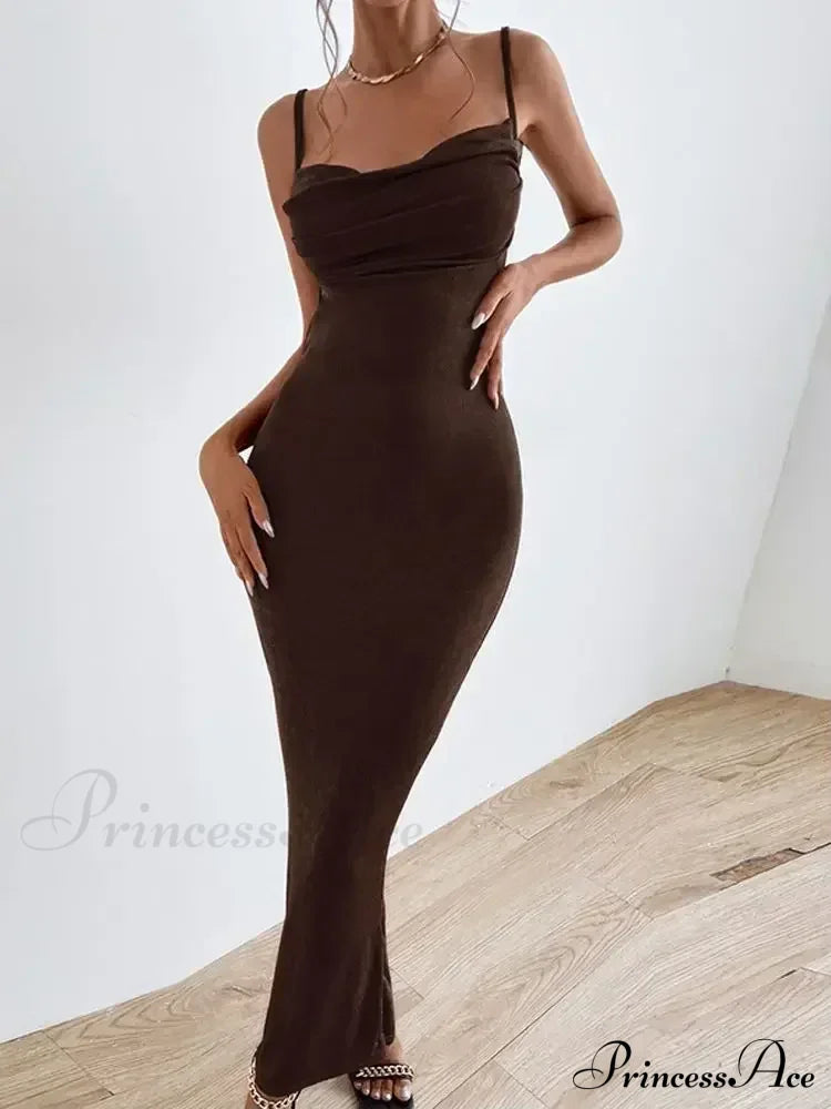 Draped Sleeveless Spaghetti Strap Midi Dress