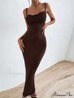 Draped Sleeveless Spaghetti Strap Midi Dress