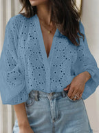 Flared Long Sleeve Tunic V-Neck Blouse