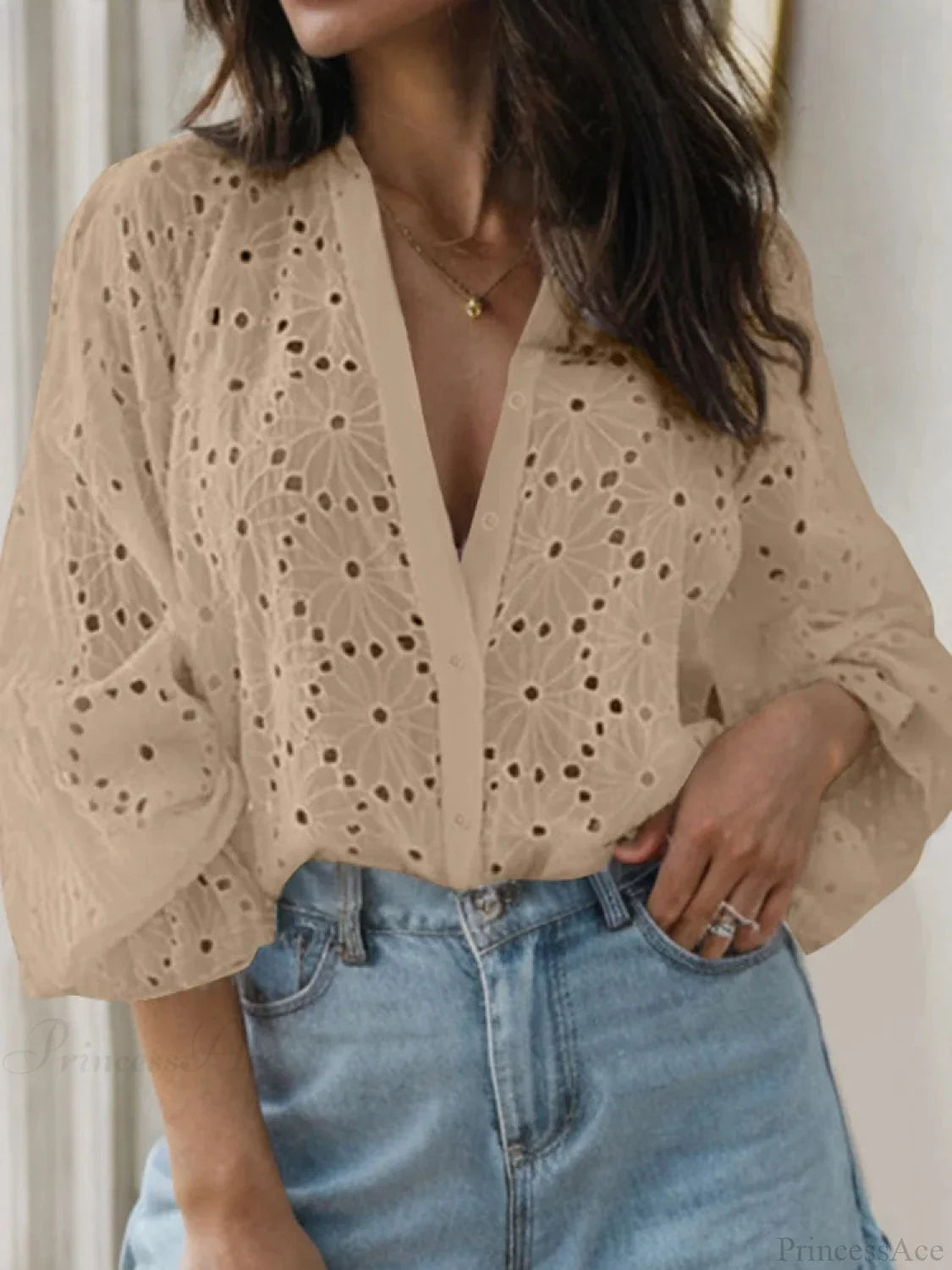 Flared Long Sleeve Tunic V-Neck Blouse