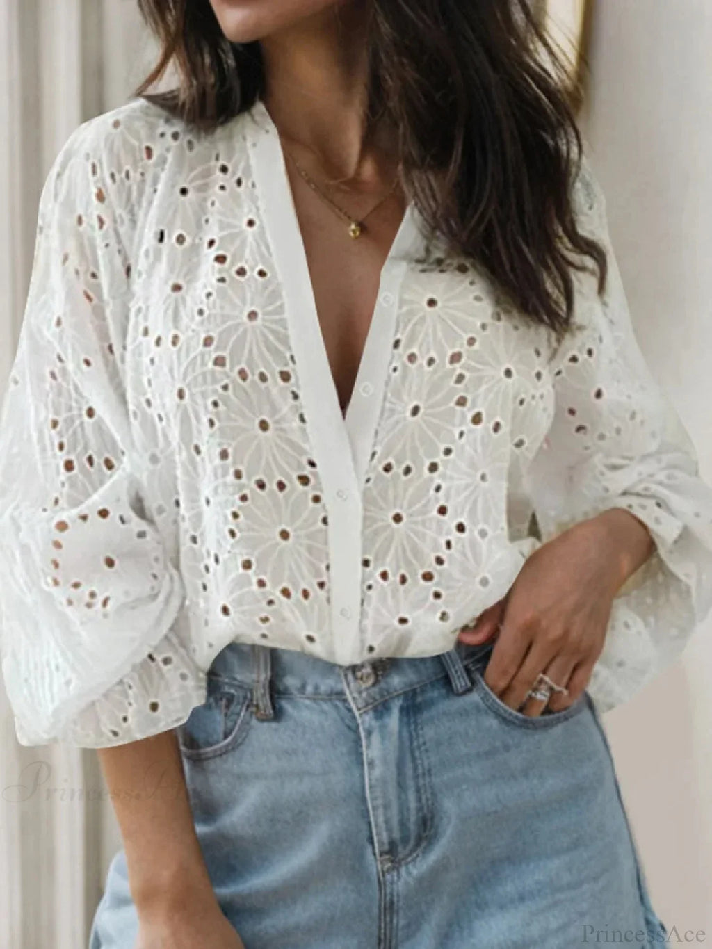Flared Long Sleeve Tunic V-Neck Blouse