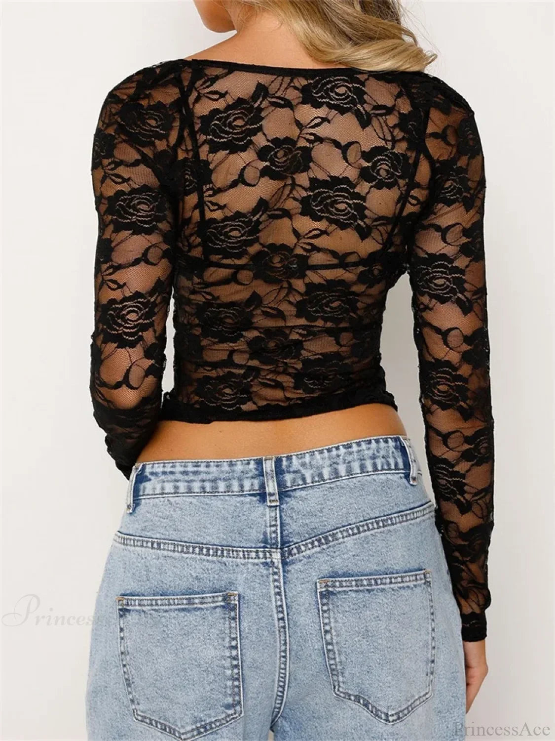 Floral Mesh Sheer Long Sleeve Crop Top