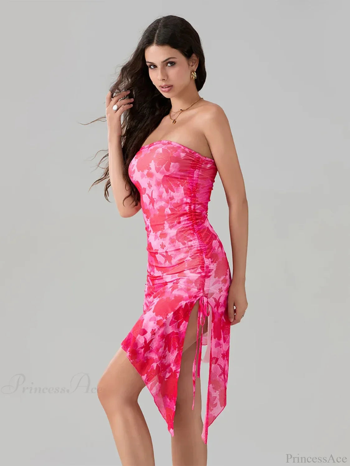 Floral Print Bandeau Asymmetrical Dress