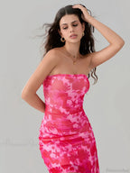 Floral Print Bandeau Asymmetrical Dress