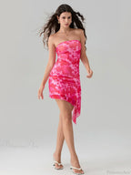 Floral Print Bandeau Asymmetrical Dress