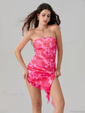 Floral Print Bandeau Asymmetrical Dress