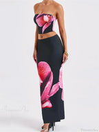 Floral Print Tube Top Elastic Waist Bodycon Skirt Set