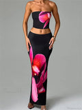 Floral Print Tube Top Elastic Waist Bodycon Skirt Set
