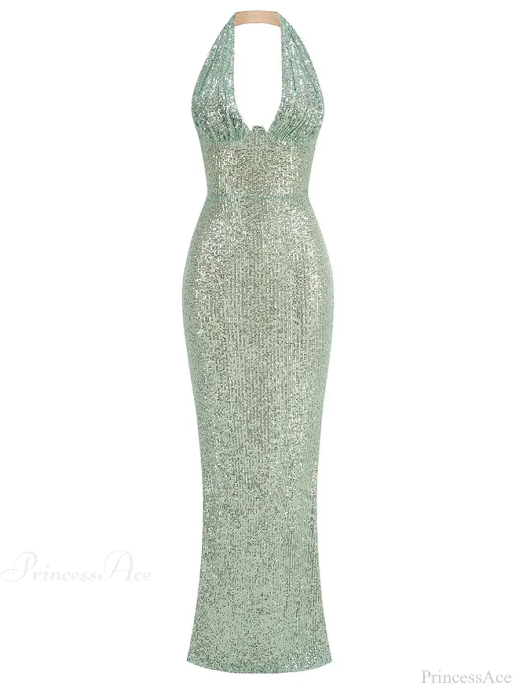 Halter Deep V Neck Sequins Green Sleeveless Backless Celebrity Party Dress