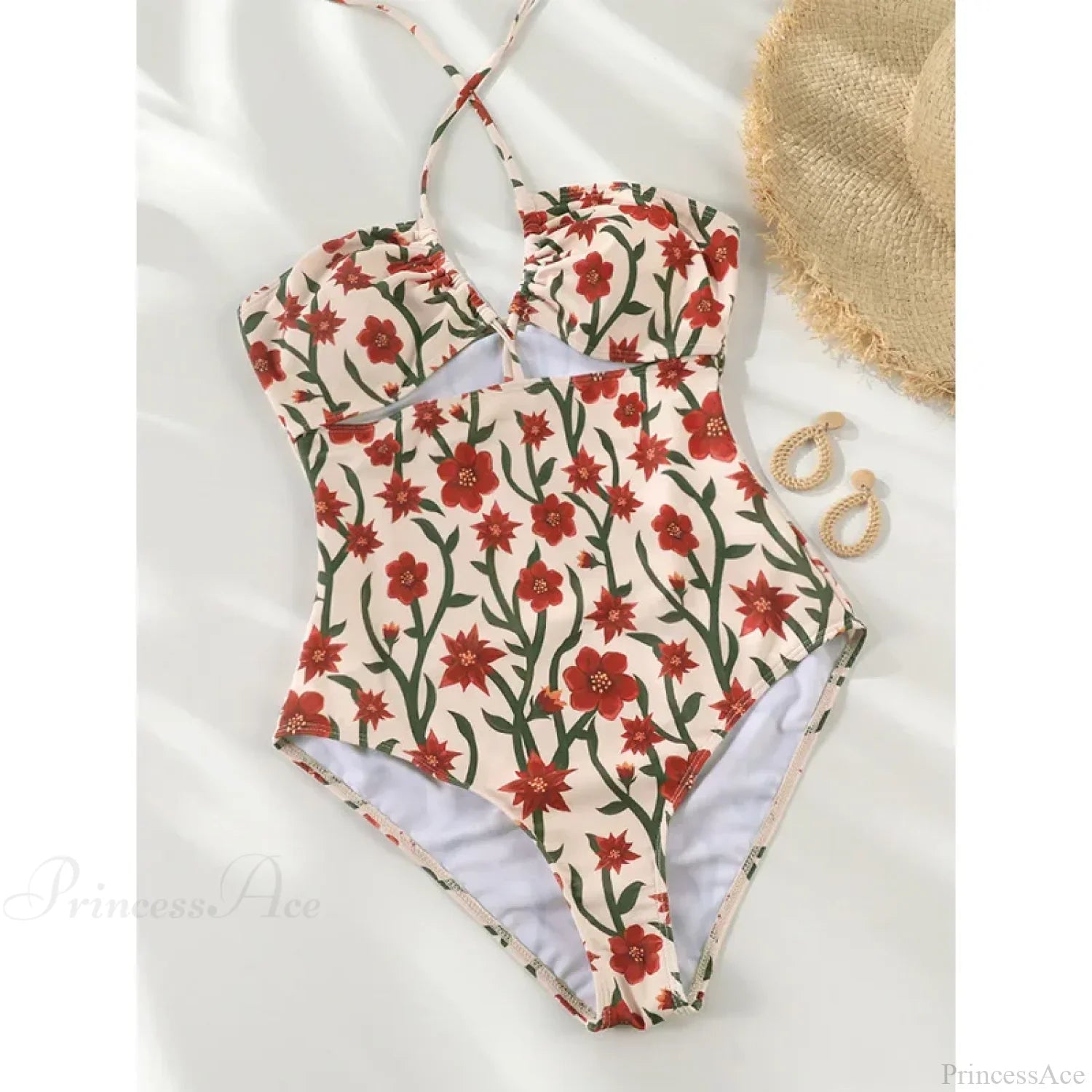 Halter Print Bandage Swimsuit One Piece