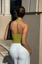 Halter V Neck Solid Cami Top