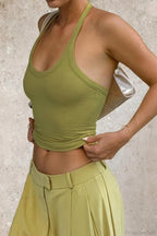 Halter V Neck Solid Cami Top