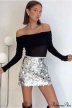 High Waist Pencil A-Line Sequin Mini Skirt