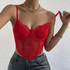 Lace Fishbone Backless Sheer Corset Crop Top