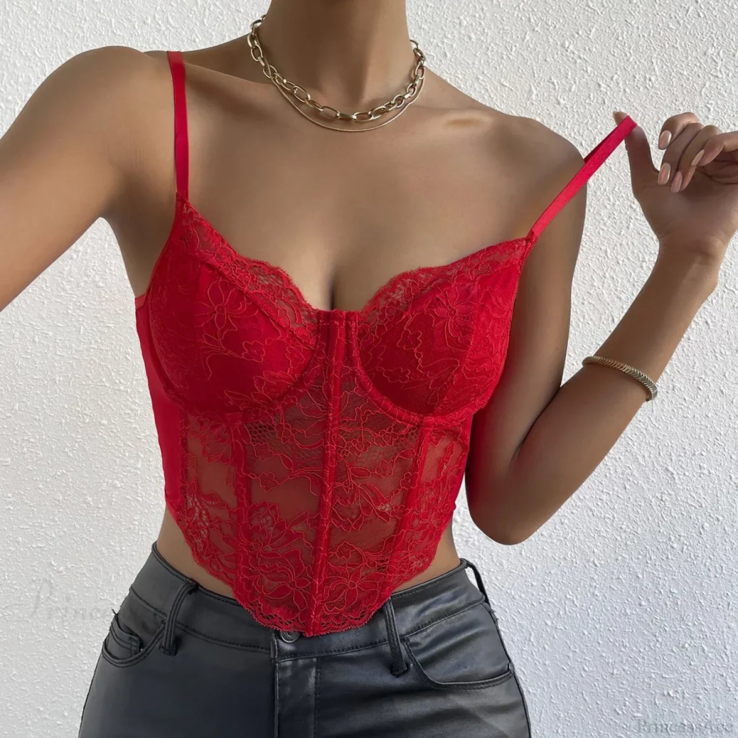 Lace Fishbone Backless Sheer Corset Crop Top