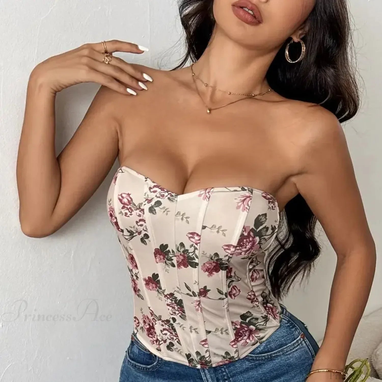 Lace Flower Pattern Corset Low-Cut Tank Top