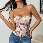 Lace Flower Pattern Corset Low-Cut Tank Top