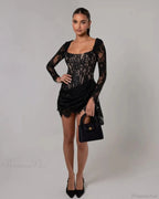 Lace Mesh Corset Mini Prom Dress