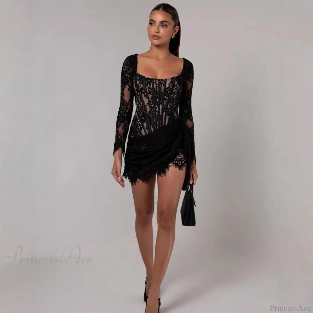 Lace Mesh Corset Mini Prom Dress