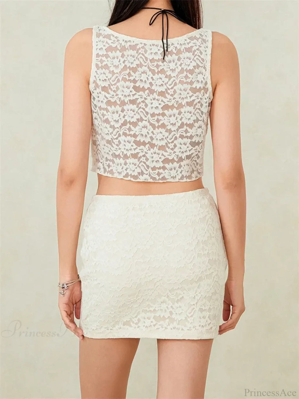 Lace Sleeveless Tank Crop Top With Short Mini Skirt Set