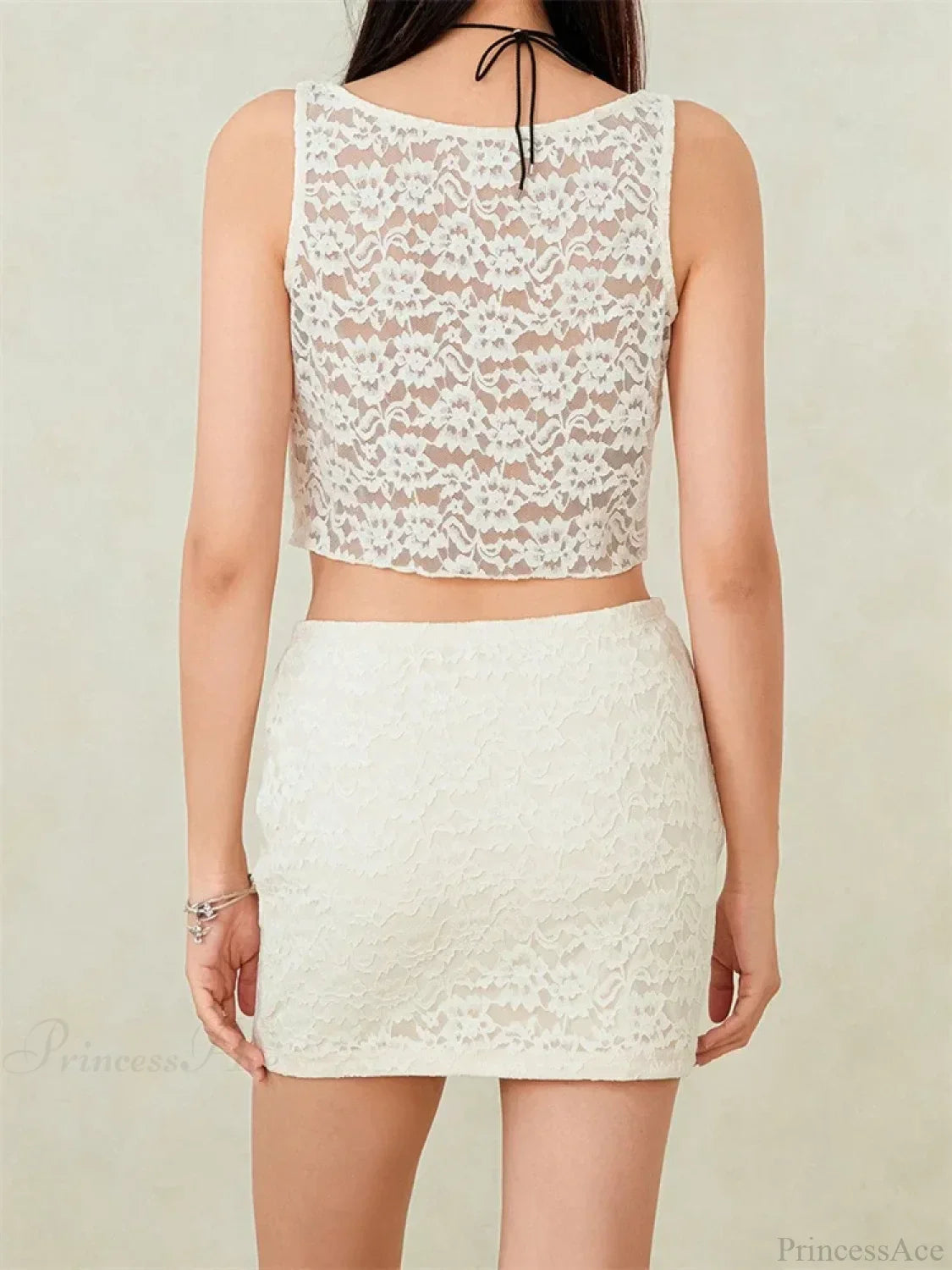 Lace Sleeveless Tank Crop Top With Short Mini Skirt Set