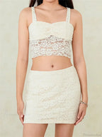 Lace Sleeveless Tank Crop Top With Short Mini Skirt Set