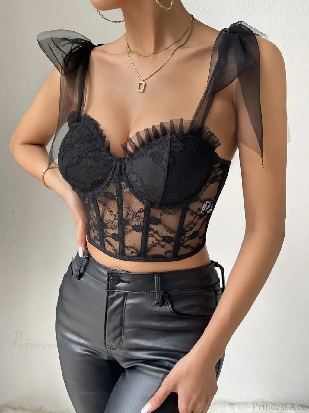 Mesh Lace Corset Camisole See-Through Top