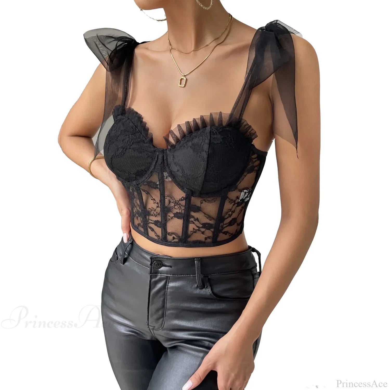 Mesh Lace Corset Camisole See-Through Top
